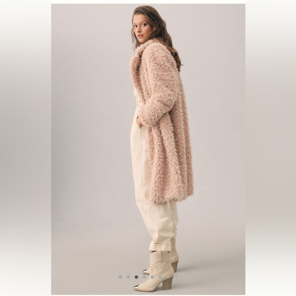 🧸NWT By Anthropologie Faux Fur Shaggy Teddy Duster Coat Jacket Peach Pink🧸 - Picture 3 of 11
